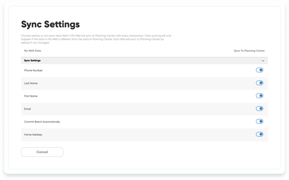 PCO Admin Sync Settings